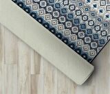 Modern İskandinav Kilim Desenli Mavi Gri Halı Kaymaz Taban Makinede Yıkanabilir