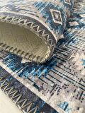 Modern İskandinav Kilim Desenli Mavi Gri Halı Kaymaz Taban Makinede Yıkanabilir