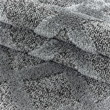 Yuvarlak Halı Yumuşak Bukle Tabanlı Modern Kabartmalı 3D Izgara Desenli Krem Gri Renkli Halı