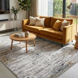 Gri Sarı Salon Halısı Modern Dokulu Dijital Baskılı Kaymaz Tabanlı Halı
