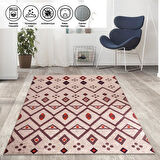 İskandinav kilim tarzı Salon Oda Mutfak Halısı Bej Kırmızı Halı Kaymaz Yıkanabilir