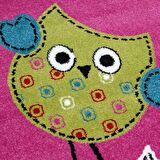 Baykuş Kelebek Kalp Desenli Antialerjik Lila Pembe Kız Çocuk Bebek Odası Halısı