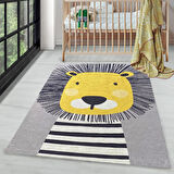 Çocuk Bebek Halısı Sevimli Aslan desenli Gri Halı Yıkanabilir Kaymaz Taban