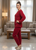 KADIN BORDO POLAR PİJAMA TAKIM