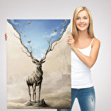 Daha Güzel Bir Doğa Hayal Eden Geyik Sürreal Duvar Tablosu-6017