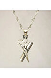 Kuaförlere Özel Makas Tarak Figürlü Kadın Gümüş Kolye
