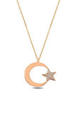 Zirkon Taşlı Rose Renk Ay Yıldız Kadın Gümüş Kolye Gklayyldzm3-ros