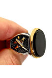 Uçak Motifli Siyah Oniks Taşlı Gümüş Erkek Yüzük