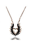 Siyah Kanatlı Kalpli Rose Kadın Gümüş Kolye