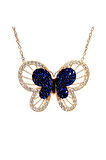 Mavi Taşlı Kelebek Kadın Gümüş Kolye Rose Renk