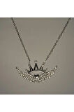 Kanatlı Kraliçe Tacı Kadın Gümüş Kolye Orta Boy