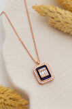 Kare Baget Taşlı Kadın Gümüş Kolye Zincir Gklkrbgtm1d-ros