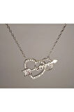 Kalpli Oklu Love Kadın Gümüş Kolye Orta Boy