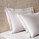 Linens White Collection Square Pamuk Jakar Saten 2'li Volanlı Yastık Kılıfı Seti Beyaz
