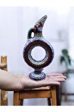 Hitit Model %100 El Işlemesi,kabartma Desenli Dekoratif Çini Vazo (20 CM)