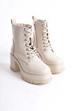 Lauren Bağcıklı Fermuarlı Ortopedik Taban Topuklukadın Bot  Kt - Krem
