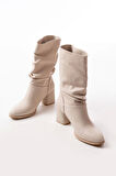 Bej Topuklu Körüklü Günlük Kadın Bot