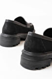 Siyah Süet Günlük Yüksek Tabanlı Loafer Ayakkabı