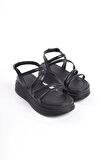 Natalıe İnce Tokalı Şerit Detaylı Ortopedik Taban Kadın Sandalet  St - Siyah