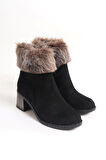 Julıa Fermuarlı Ortopedik Taban Tüylü Topuklu Süet Kadın Bot  St - Siyah