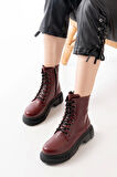 Bordo Bağcıklı Fermuarlı Günlük Kadın Bot