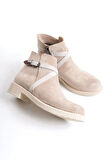 Almıla Fermuarlı Lastikli Ortopedik Taban Topuklu Süet Kadın Bot  Tt - Ten