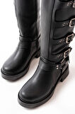 Siyah Düz Topuklu Günlük Kadın Binici Çizme