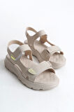 Lamıa Cırt Cırtlı Ortopedik Taban Kadın Sandalet Ckt - Krem