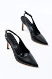 ST-1153 Siyah Günlük Arkası Açık 9 cm Topuklu Kadın Ayakkabı