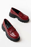 Bordo Rugan Günlük Yüksek Tabanlı Loafer Ayakkabı