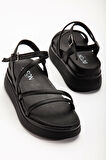 Siyah Dolgu Topuk Kadın Sandalet