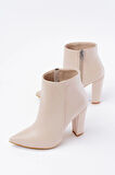 Bej Yüksek Topuklu Fermuarlı Kadın Bot
