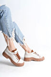 JANE Bağcıklı Ortopedik Taban Cilt Kadın Sneaker Ayakkabı TT Krem