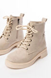 Bej Süet Bağcıklı Fermuarlı Günlük Kadın Bot