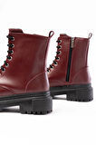 Bordo Bağcıklı Fermuarlı Günlük Kadın Bot