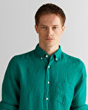 GANT Erkek Yeşil Regular Fit Düğmeli Yaka Keten Gömlek