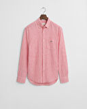 GANT Erkek Kırmızı Regular Fit Düğmeli Yaka Çizgili Keten Gömlek