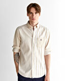 GANT Erkek Bej Regular Fit Düğmeli Yaka Çizgili Gömlek