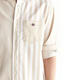 GANT Erkek Bej Regular Fit Düğmeli Yaka Çizgili Gömlek