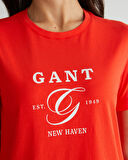 GANT Kadın Turuncu Regular Fit Bisiklet Yaka Logolu T-Shirt