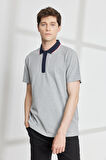 Erkek Gri Melanj Slim Fit Dar Kesim Polo Yaka Kısa Kollu Pamuklu Tişört