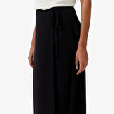 Nautica Kadın Siyah Regular Fit Keten Karışımlı Etek