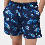 Nautica Erkek Lacivert Regular Fit Desenli Deniz Şortu