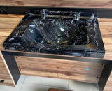 Dökme Akrilik Berber Lavabosu Siyah Gümüş desenli  73x52 cm