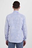 Desenli Slim Fit Mavi Gömlek | S