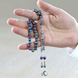 Kararmaz Metal Püsküllü Küre Kesim Multicolor Hematit Doğaltaş Tesbih