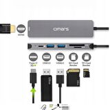 Novoo Type-C to 2*USB-A 3.0 PD 100W 4K HDMI TF SD Kart Okuyucu Dönüştürücü HUB