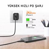 Novoo Type-C iPhone Lightning Hızlı Şarj Kablosu Siyah 1.8 Metre