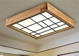 Ahşap Çerçeve Tavan Led Aydınlatma Avize 60x60cm Salon Yatak Mutfak Balkon Beyaz 6500k Işık BEYAZ