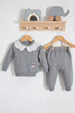 3-18 Ay Kız Bebek Takımı Dantel Yakalı 2'li Gri